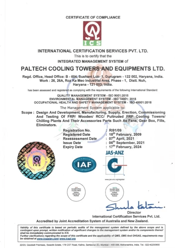 Paltech™ ISO Certificate of Compliance - ISO 9001:2015, ISO 14001:2015, ISO 45001:2018